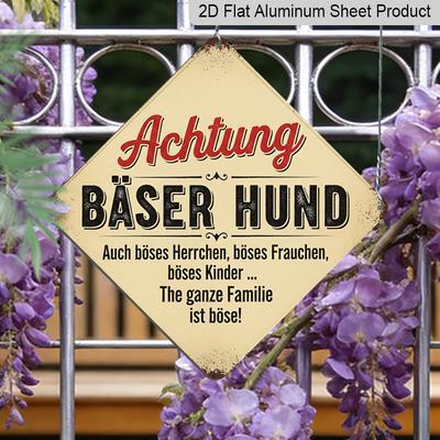2D Flat Vintage Aggressive Dog Warning Aluminum Sign, German Slogan Rustic Plaque with Rusty Edge, Wall Decor for Yard Entryway Pet Shop