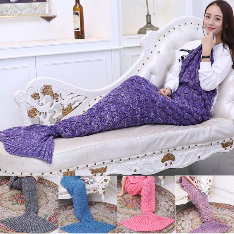 Flannel Grey Blanket Mermaid Sofa Knitted Woolen Blanket Adult Blanket Nap Office Girls' Mermaid Sleeping Bag Air Conditioning Blankets