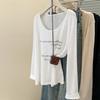 Printed Large Size Thin Micro-transparent Blouse Long-sleeved T-shirt Women's Summer Outdoor Air-conditioning Top