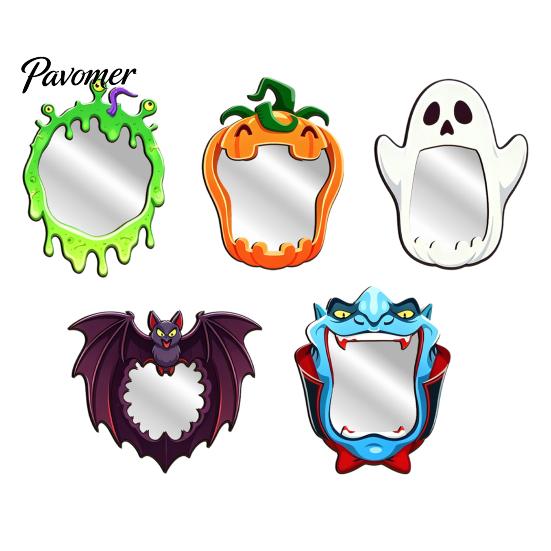 Halloween Wall Mirror Wooden Decorative Mirror, Pumpkin Ghost Bat Witch Cartoon Wood Decor Decor, Fun for Entryway Party, Festive Home Ornament Rustic