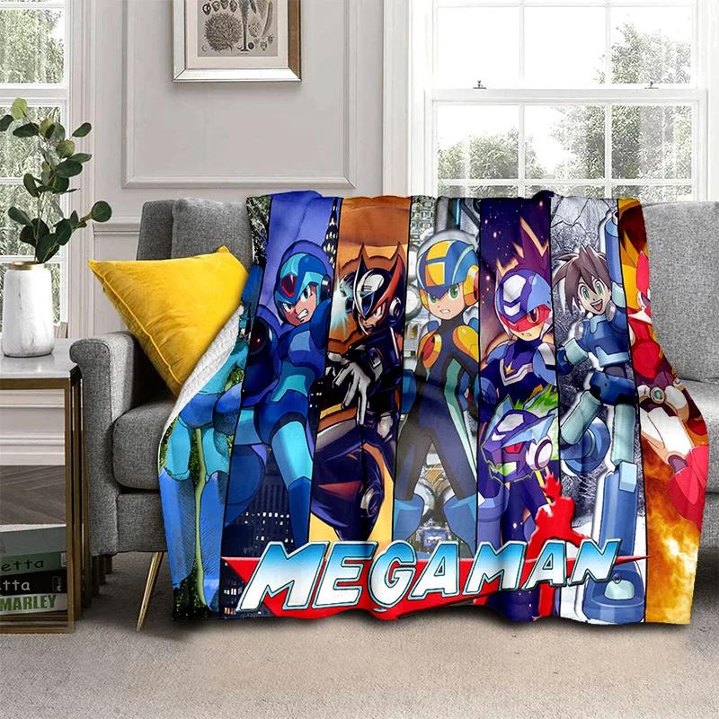 Koc Kreskówkowy Retro Gry Megaman Rockman, Miękki Koc do Rzucania do Domu Sypialni Łóżka Sofy Pikniku Podróży Biura Koc Okrywowy dla Dzieci