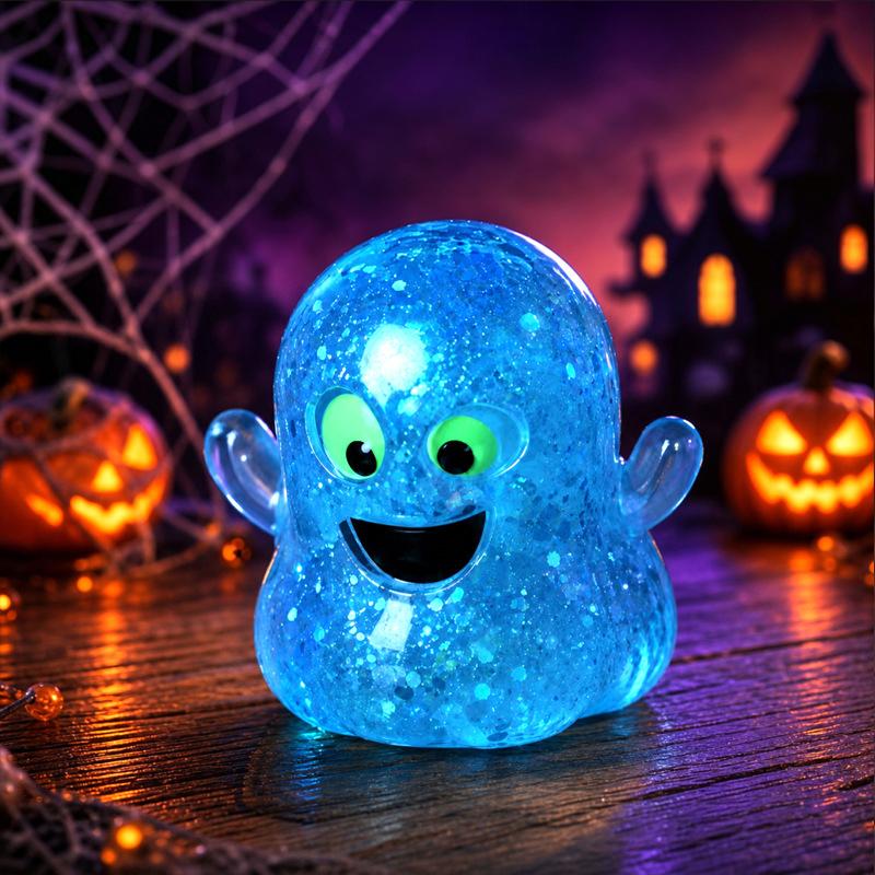 Halloween Stress Relief Glitter Pumpkin Toy Soft Squeezable Toy for Kids Classroom Rewards Halloween Party Props