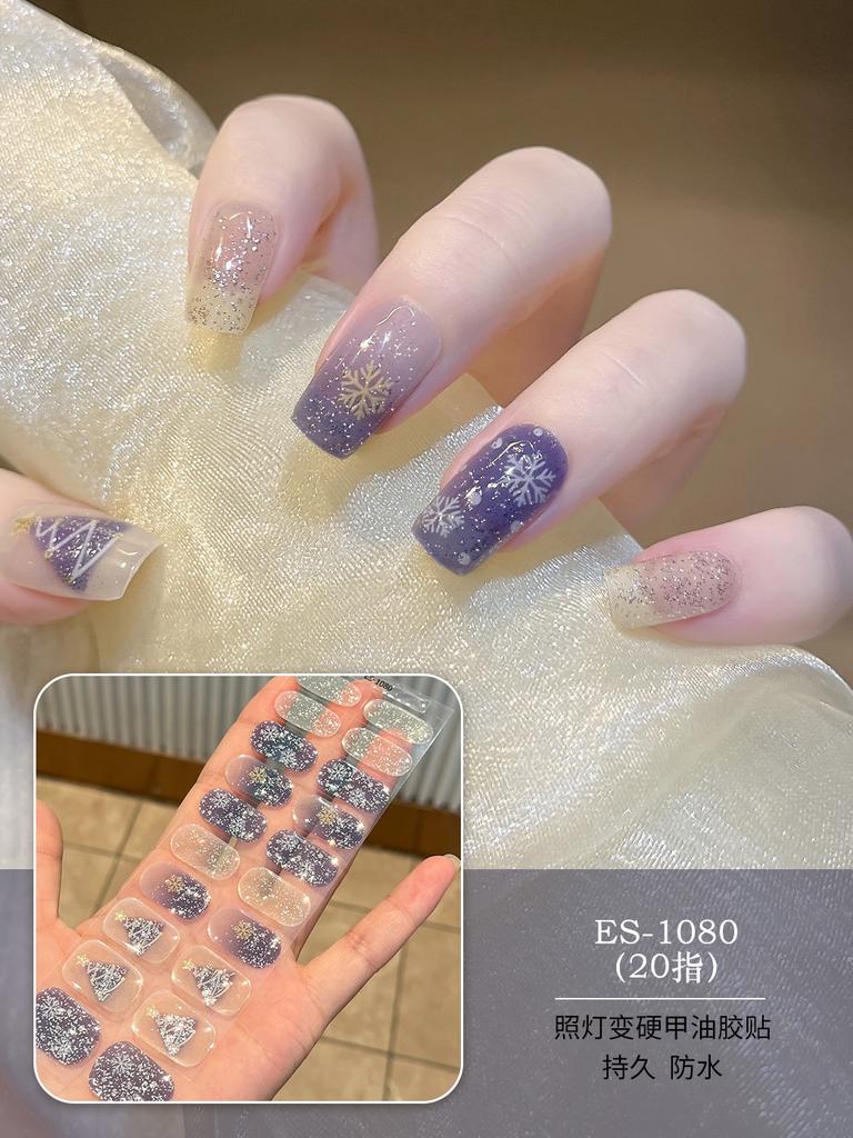 20 Pcs Halloween Christmas UV Semi Cured Gel Nail Stickers Self Adhesive Long Lasting Popular Nail Art Wraps