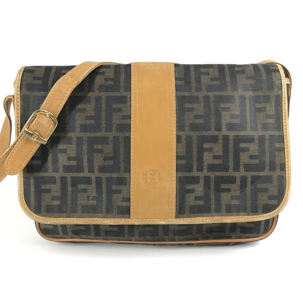 Fendi Vintage Zucca Logo Bag Flap Crossbody Shoulder Bag PVC/Leather Brown