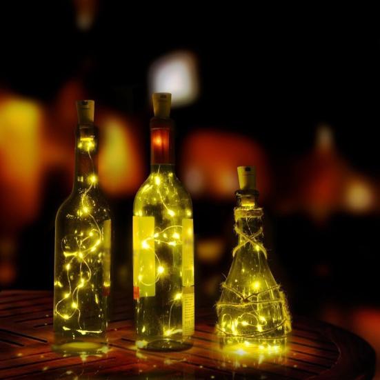 15/20 LED Wine Lights Silver Wire Bottle Cork for Wedding Festival Party Decor