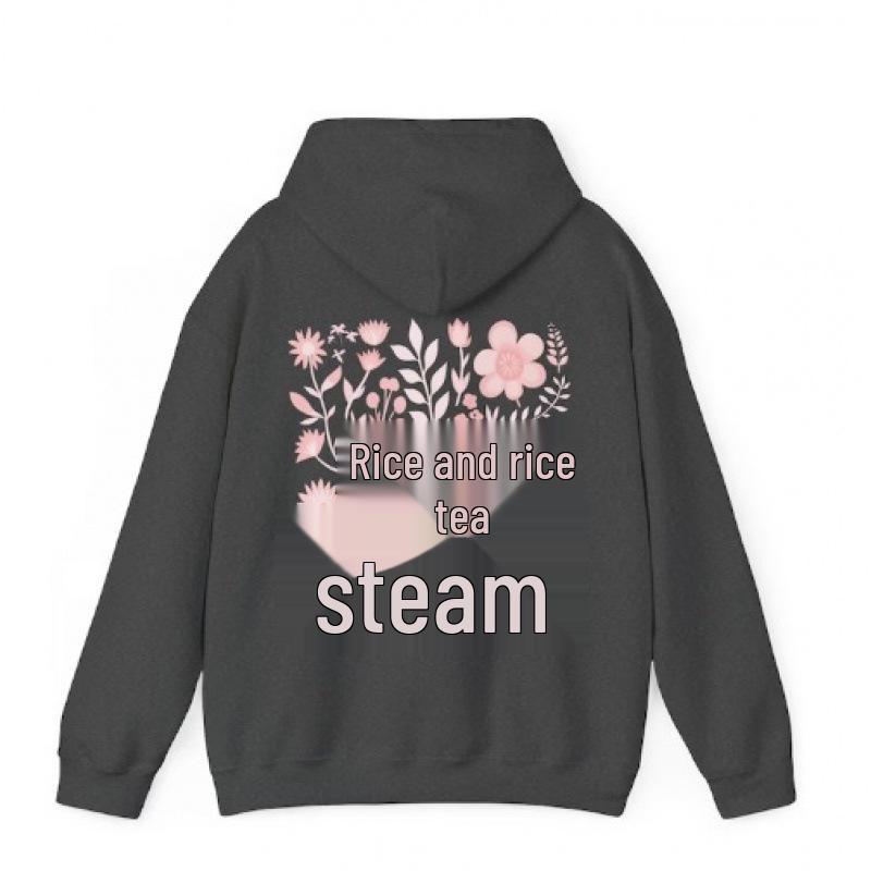 2025 New European Women's Drop Shoulder Ribbed RosaBlumen Hoodie with Printed and Embroidered Options