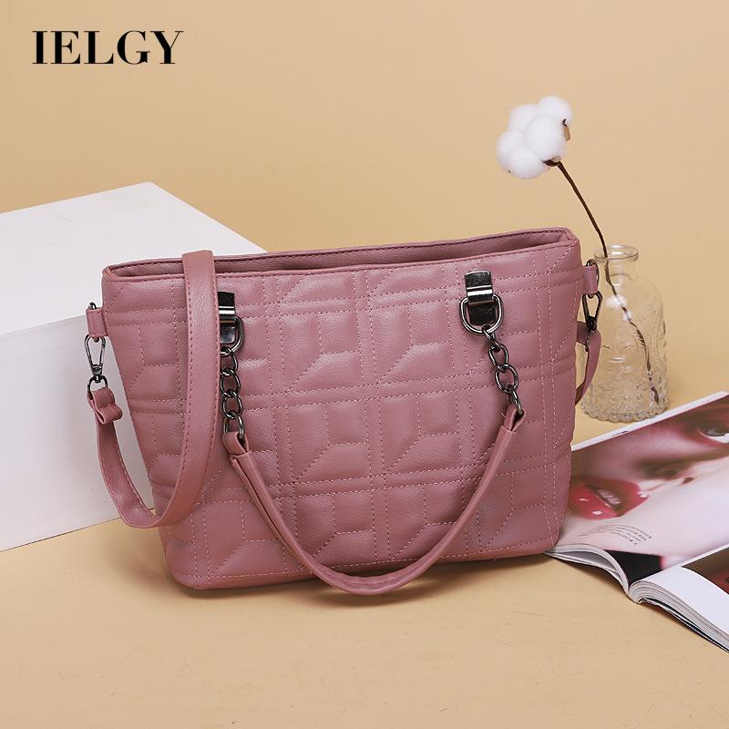 IELGY Messenger Bag Embroidery Thread Women's Bags Handbag Black Casual Style Fashion One-shoulder Rhombus European And American Chain
