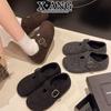 Woolen wool all-inclusive women's fleece warm cotton shoes, fluffy shoes, one pedal, Doudou shoes increase in height