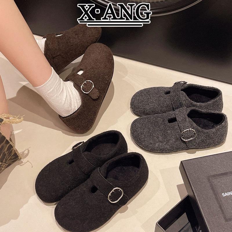 Woolen wool all-inclusive women's fleece warm cotton shoes, fluffy shoes, one pedal, Doudou shoes increase in height