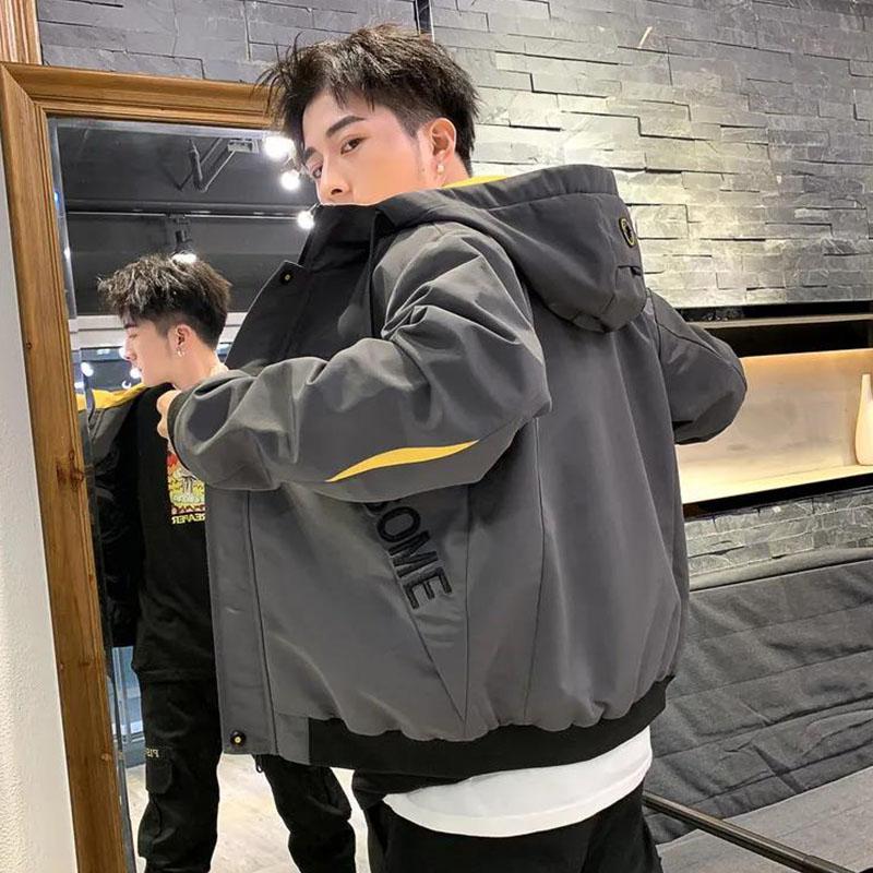 

Весенняя однотонная мужская куртка с капюшоном, пальто, обычная верхняя часть, повседневная и удобная парка M серый