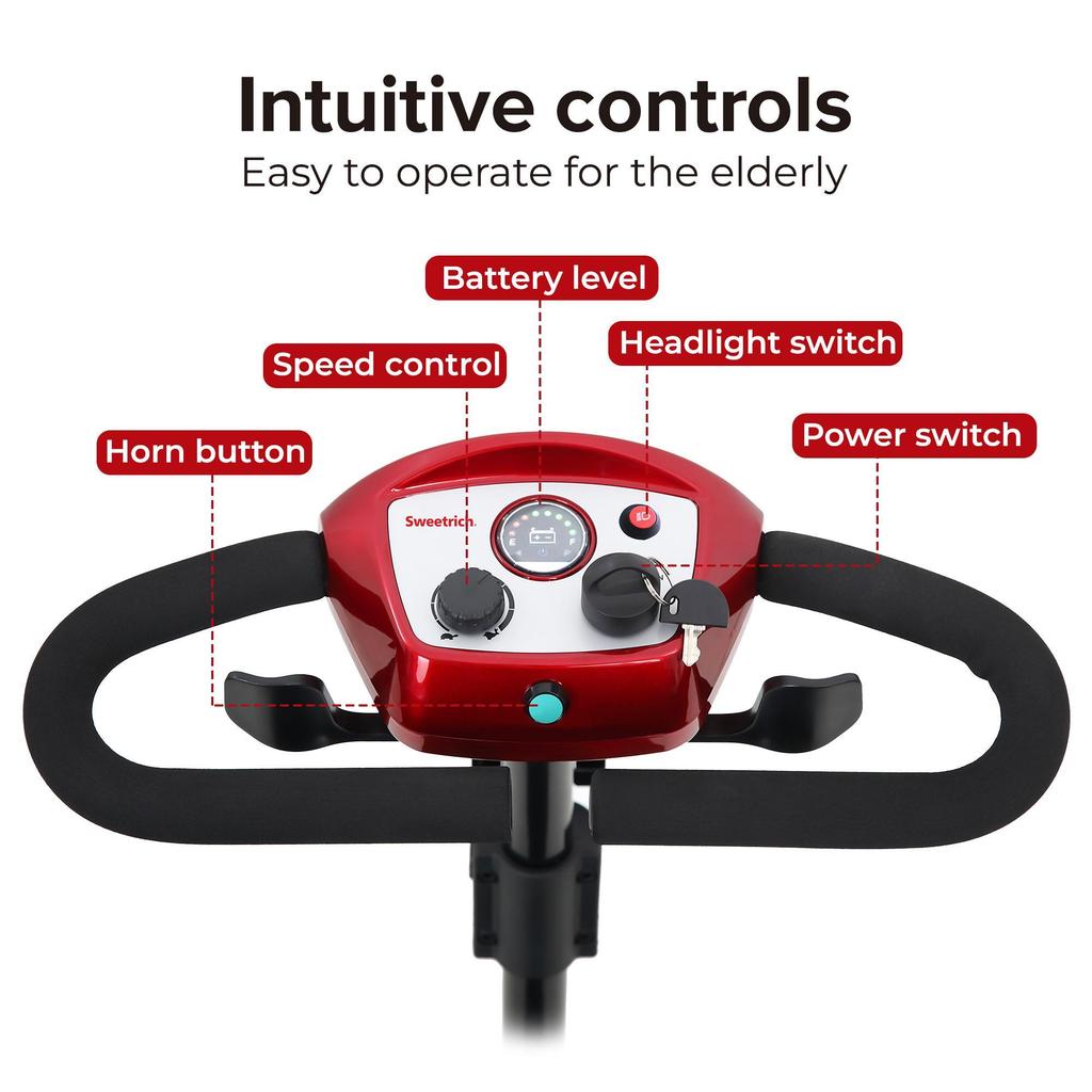 Elderly Electric Four Wheel Scooter S1 Sport Foldable Four Wheel Electric Scooter 300W 12AH Advanced Mobile Bicycle Red