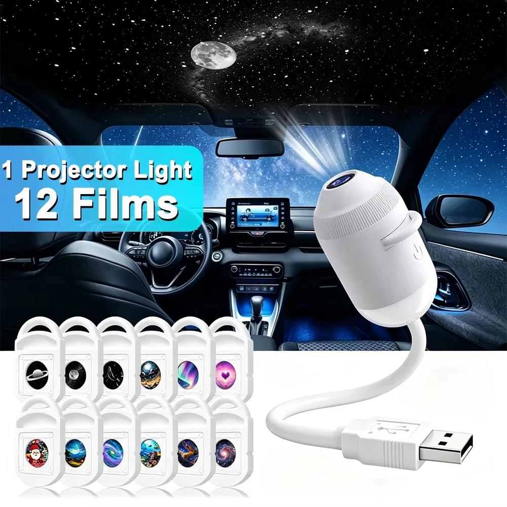 Lampă Proiector Galaxy Stele 2 în 1 cu Diapozitive HD Portabil Proiector Cer Înstelat USB Lumină de Noapte pentru Dormitor Mașină Decor Tavan Lumini Neon 4