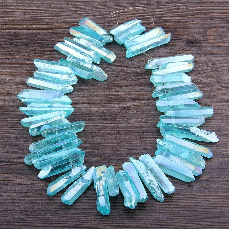 Transparency Blue Natural Crystal Healing Quartz Points Graduated Tusk Top Drilled Stick Beads Pendants Fashion Jewelry For DIY Half Strand