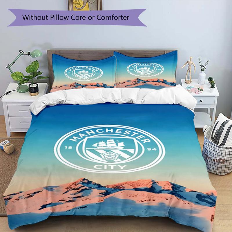 3pcs Duvet Cover Set (1*Duvet Cover + 2*Pillowcase, Without Core),Manchester City FC Print Bedding Set, Bedroom Decor, All‑Season, Birthday Gift