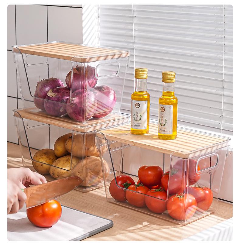 Transparent Bamboo Lid Storage Box - Stackable Kitchen Organizer for Seasonings & More
