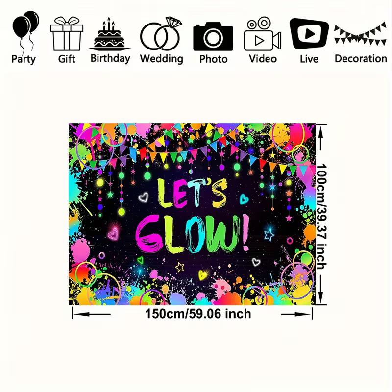2D Glow in the Dark Party Backdrop for Blacklight Party and Teen Birthday Decor