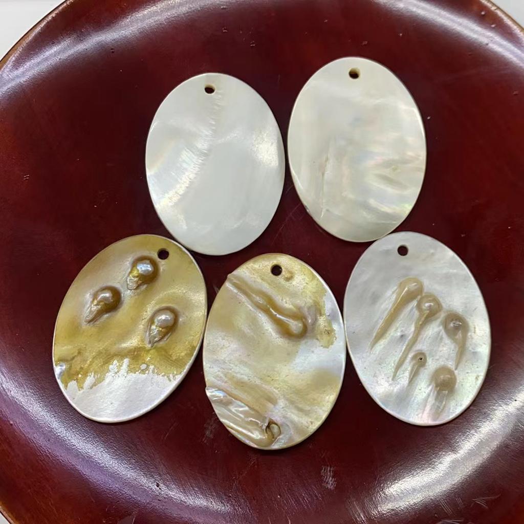 2Pcs/Pack Natural Blister Pearl Oval Shell Charms 28x38mm Single Hole Mother Of Pearl Pendants For DIY Dangle Earrings Ocean Boho Jewelry Making