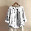 Women's Casual Three-quarter Sleeve Round Neck Gradient Color Printed Cotton And Linen Top