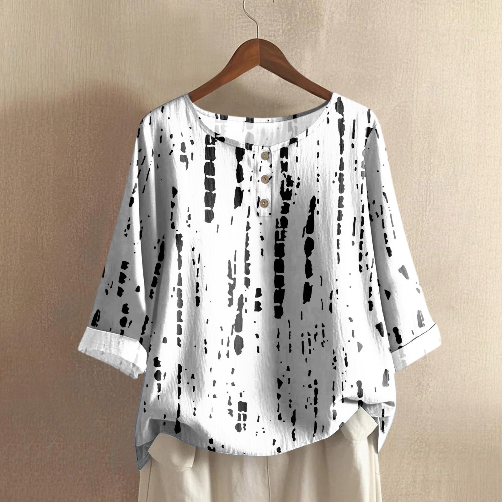 

Женский повседневный топ с рукавом три четверти, круглым вырезом, градиентным принтом, из хлопка и льна XL белый