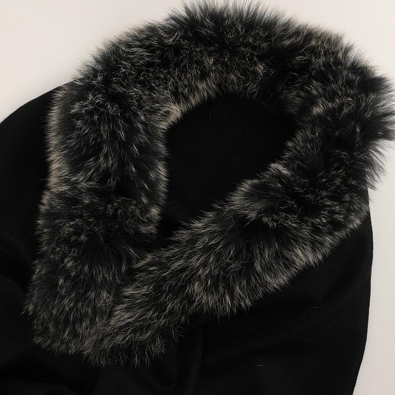 Autumn and winter new warm light luxury cashmere shawl fox fur collar tassel fashion