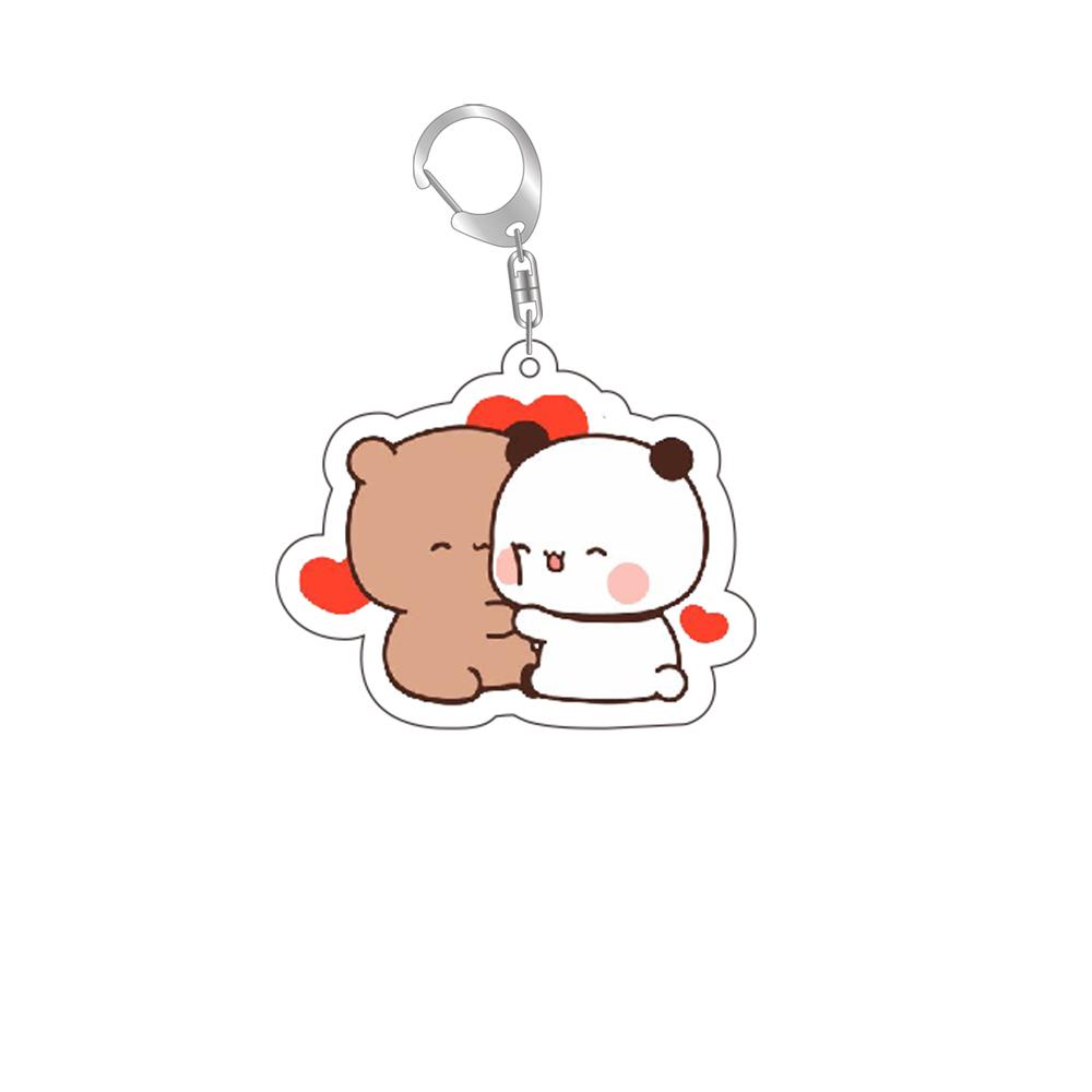 Anime Dudu Bubu Key Chain Super Cute Couple White and Grey Couple Bear Panda Acrylic Keychains Ring for Accessories Bag Pendant