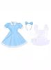 Alice In Wonderland Maid Costume Girls Blue White Sister Birthday Princess Dress with Headband