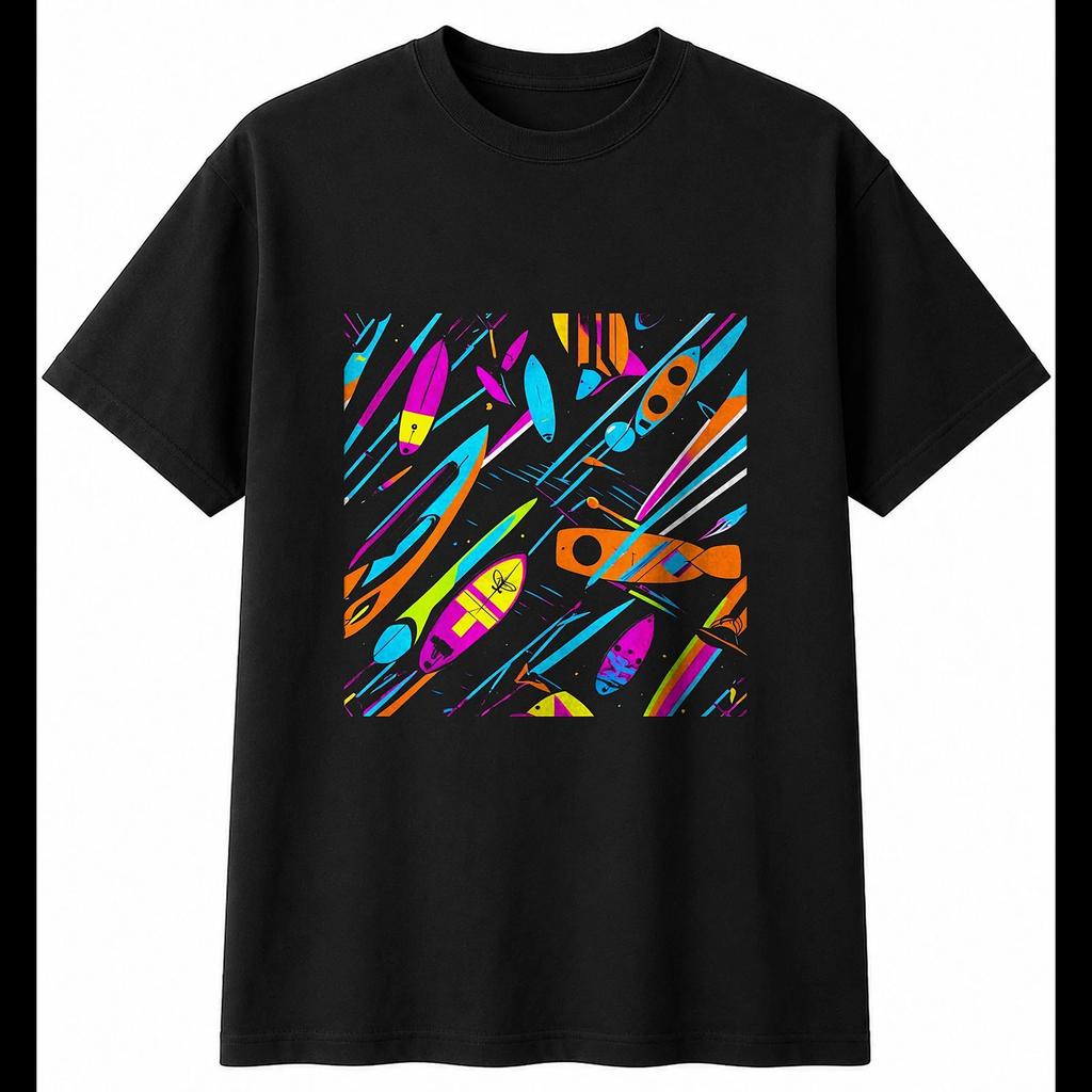 Paddleboard Sunbeams Retro Mens T-Shirt Black 100% Cotton Motoring Printed