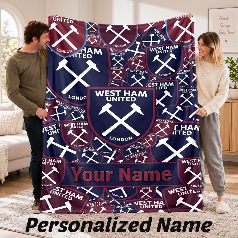 Benutzerdefinierter Name West Ham United Flanell-Kuscheldecke Personalisierter Text Weiche Decke Bett Sofa Geschenk