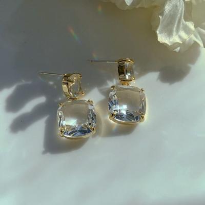 Sweet Zircon Earrings Square Transparent Ice Cube Earrings Fashion Ear Clip Women  Gift