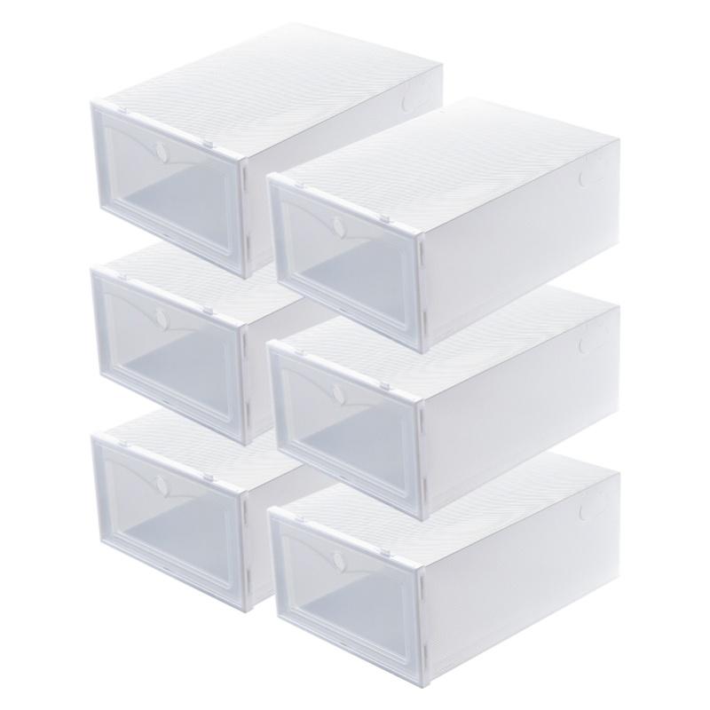 6PCS Shoe Storage Box Large White Thickened Transparent Clamshell Shoe Organizer Case For Home