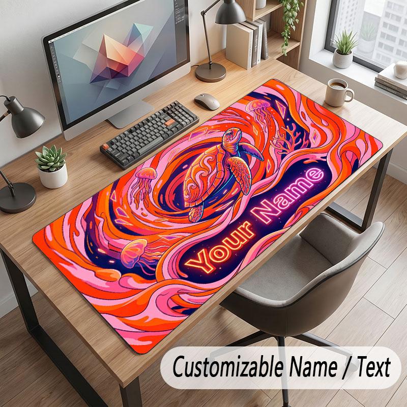 Octopus Sea Life Theme Customized Mouse Pad Personalized Print Name Text Desk Mat For Home Office Table Decor