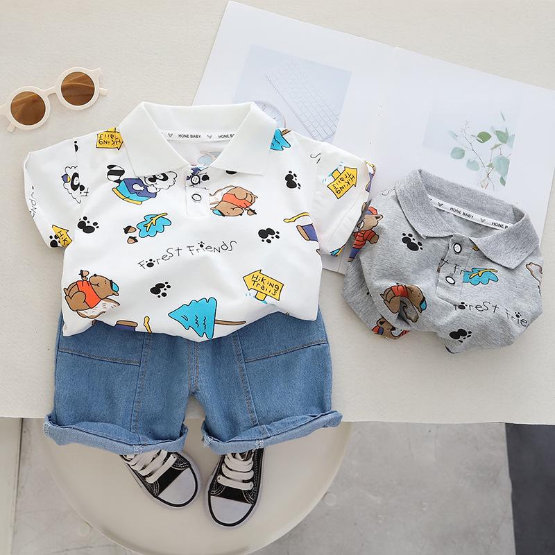 

2023 Cartoon Print Boys Cotton Short Sleeve Two-Piece Set 90 cm