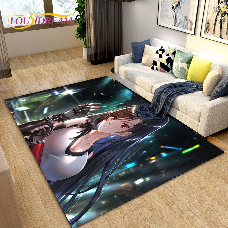 Sexy Girl Lace Tifa Aerith Anime Area Rug,Carpet Rug for Living Room Bedroom Sofa Doormat Decoration, Kids Non-slip Floor Mat 3D