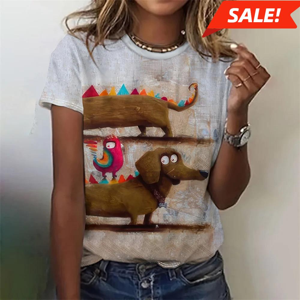 T-shirt For Women Funny 3d Printed Kawaii Cat Dog Animal Graphic Tees Summer Casual O-neck Tops Short Sleeve Loose T-shirts