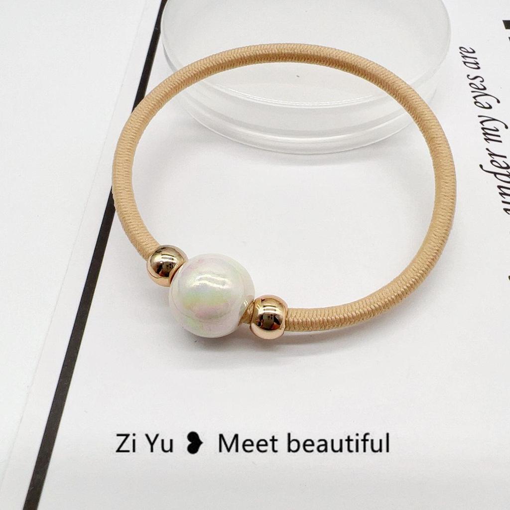 Pearl Hair Tie: Women's Elastic Leather-Covered Hair Ring