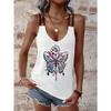 Womens V Neck Double Strap Tank Top With Dragonfly Print Casual Solid Color Sleeveless Blouse