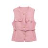 Autumn and Winter New Fashion Slim fit round Neck Sleeveless With Belt Beads Decoration Breasted Texture Vest 9298725