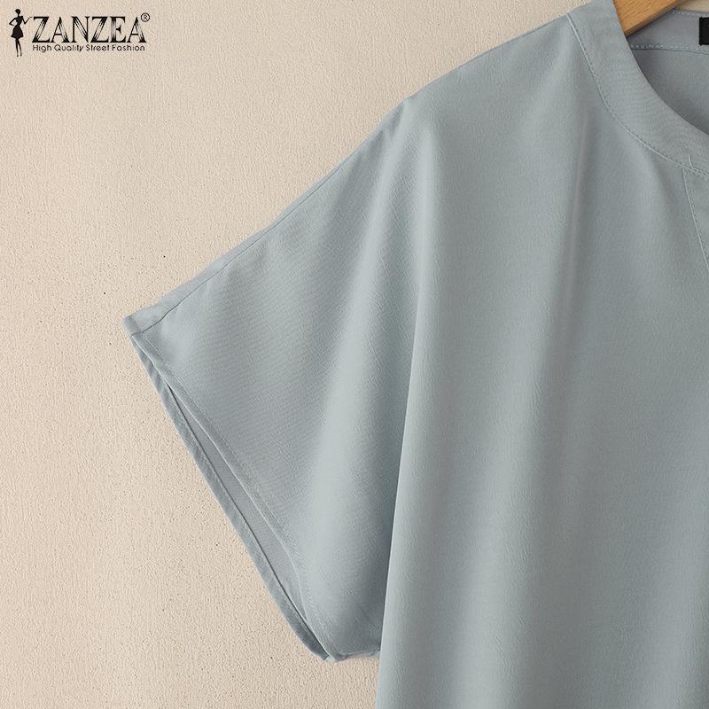 ZANZEA Women Casual V-Neck Loose Summer Short Sleeve Blouse
