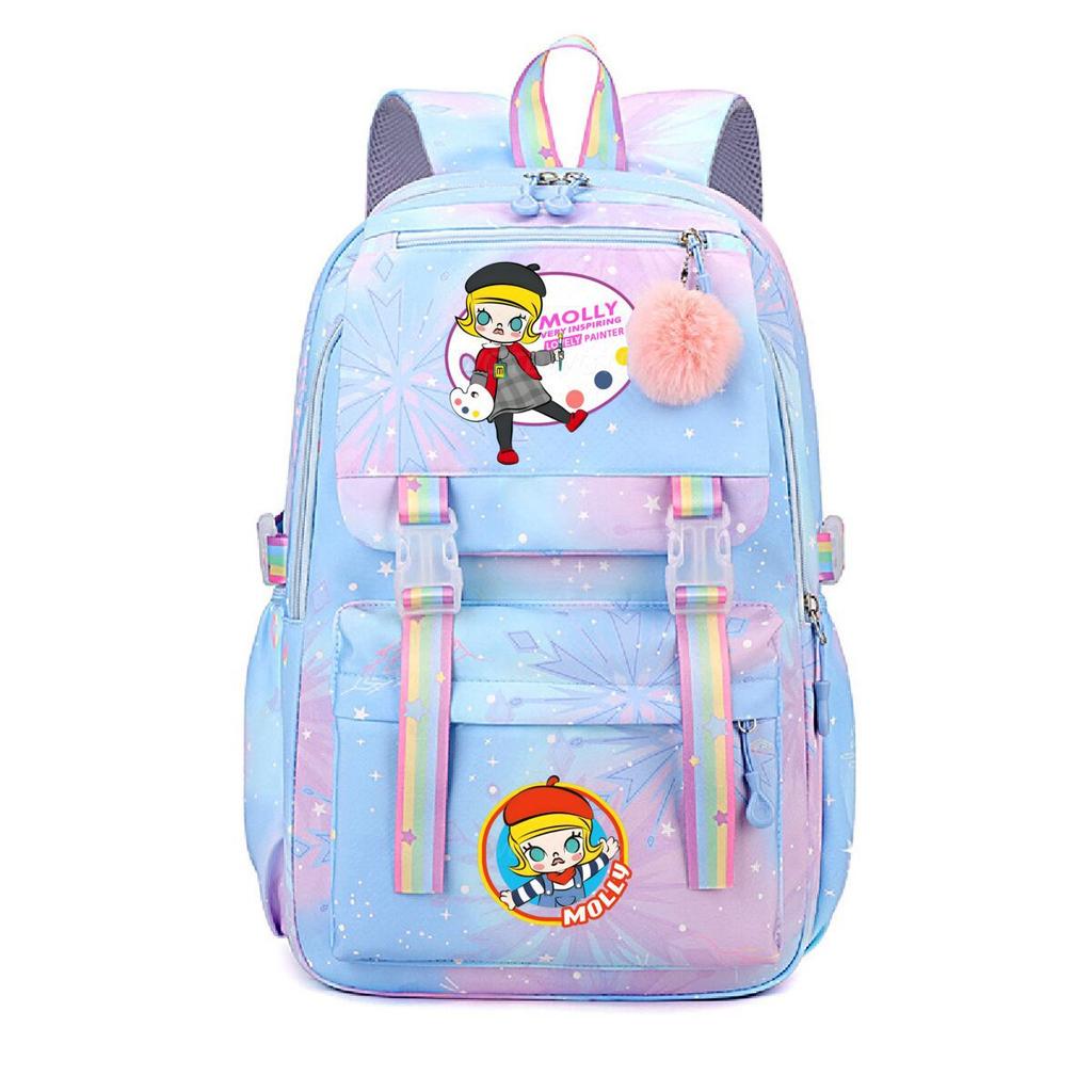 Nova mochila pequena e fofa com estampa de desenho animado da Molly, fresca, de grande capacidade, bolsa escolar
