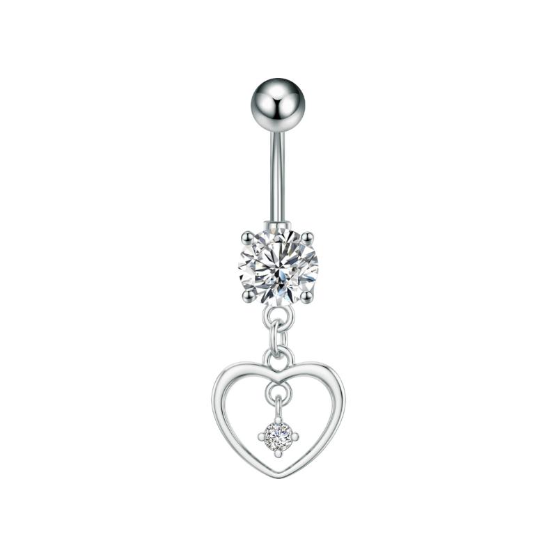 Fashion Heart Stainless Steel Belly Button Ring Shiny Zircon Dangle Navel Ring For Women Sexy Body Piercing Beach Jewelry