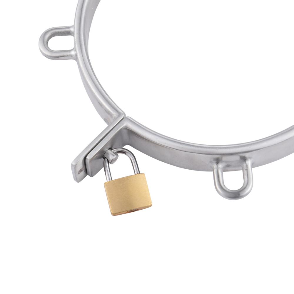 Blokowana obroża na szyję ze stali nierdzewnej 304 z 4 pierścieniami Metalowe ograniczenie duszące Bondage Niewolnik SM Zabawki erotyczne dla pary