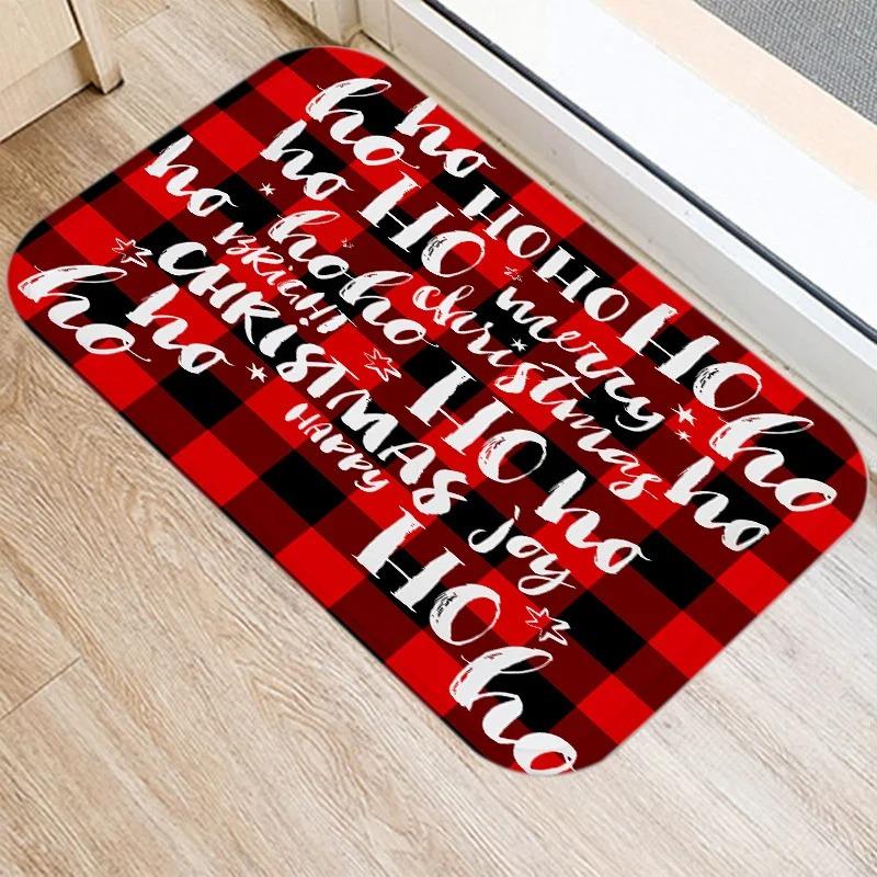 

Merry Christmas! Red plaid print doormat home decor bathroom kitchen non-slip floor mat living room hallway rug. 40x60cm