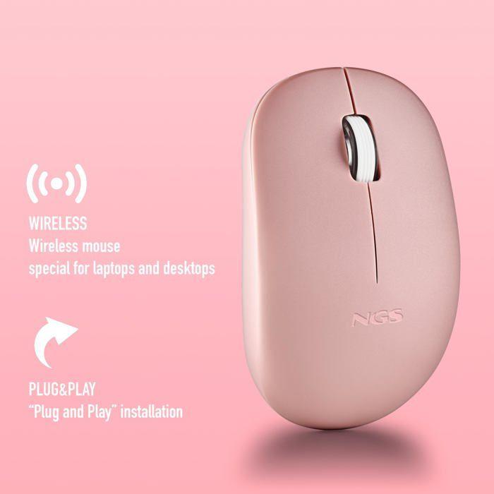 Souris Optique Sans Fil - NGS - FOG PRO PINK - 1000 DPI - Boutons Silencieux - Ambidextre