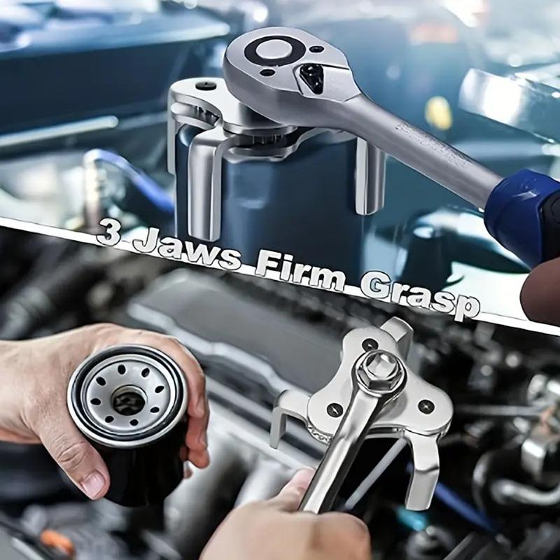 Universal Adjustable Oil Filter Wrench From 2-1/2 inch to 4.5 inch Oil Filter Wrench Tool Set With 3 Jaw Uninstall Removal Key