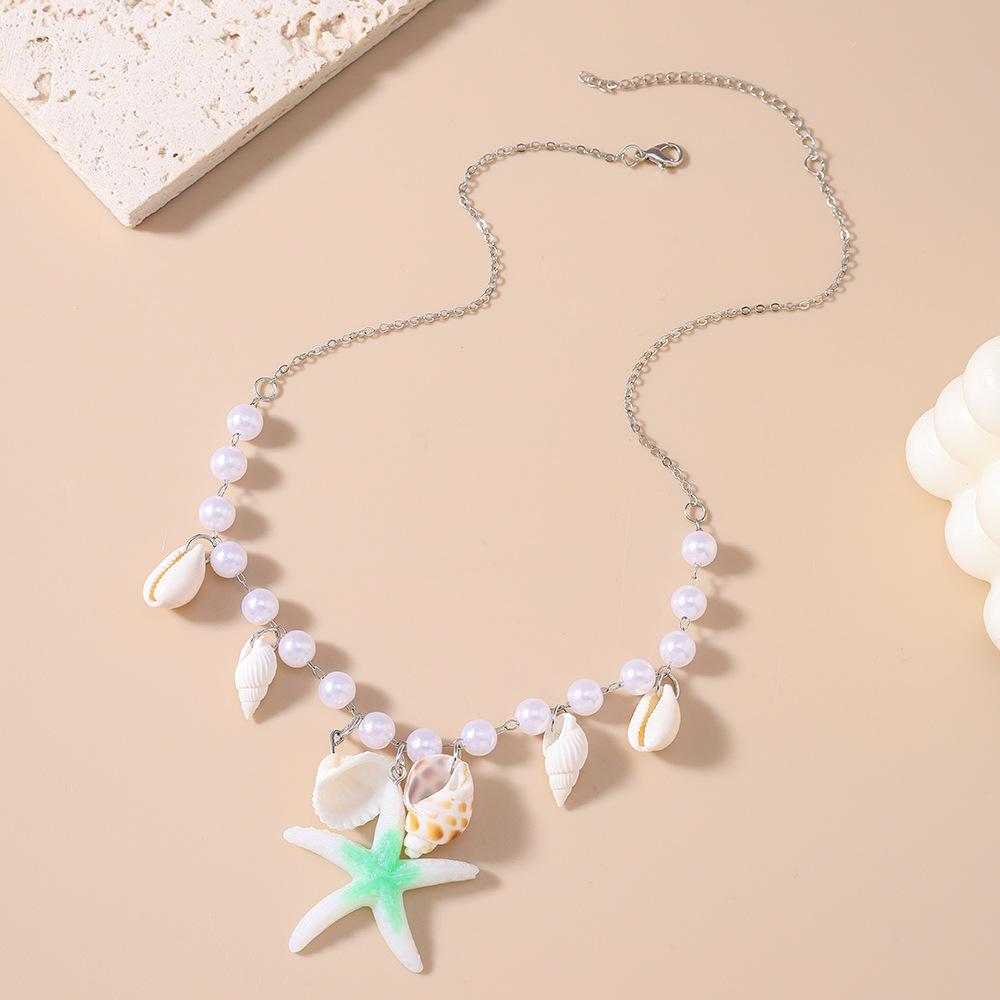 European and American Jewelry Pearl Conch Starfish Necklace Fresh and Simple Beach Collarbone Chain Jewelry