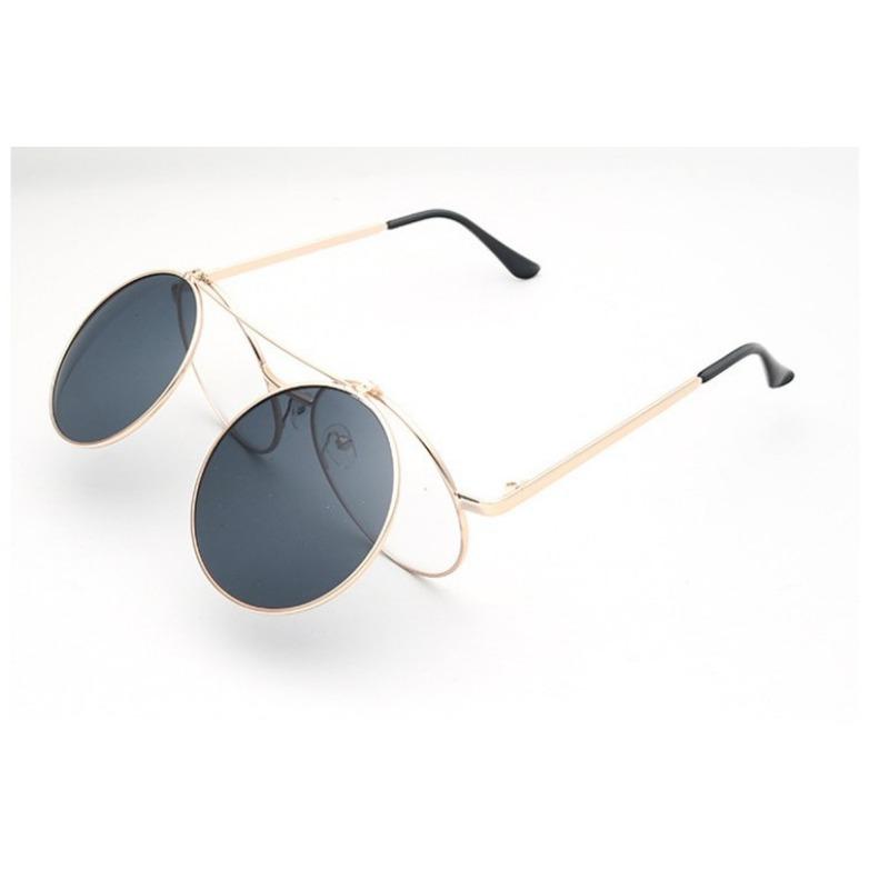 Year Retro Round Sunglasses Large Frame Prince Glasses Men'S And Women'S Metal Flip Sunglasses Double Layer Lenses