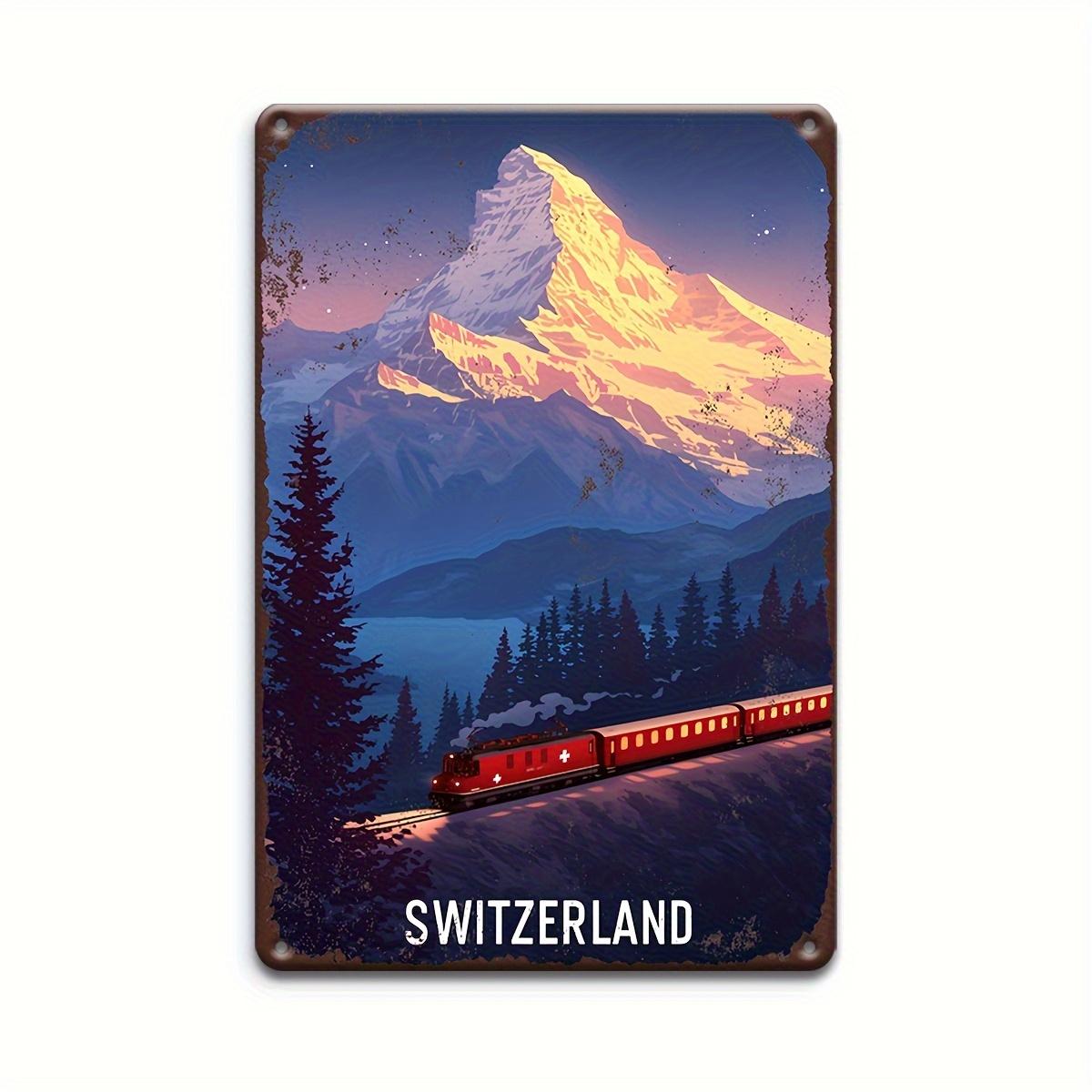 

Vintage Swiss-Style Metal Wall Art - Retro Train & Mountain Scene, Durable Iron Decor for Home, Bar, Cafe, Man Cave - Easy t 20x30cm（7.8x11.8inch）