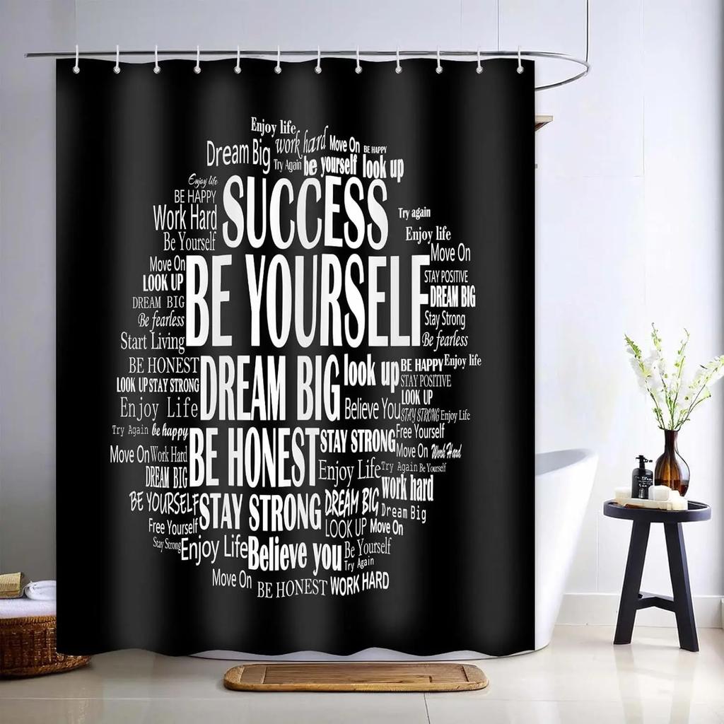 Modern Waterproof Bathtub Curtain Black And White Bathroom Decorative Shower Curtain 180x180cm 90x180cm