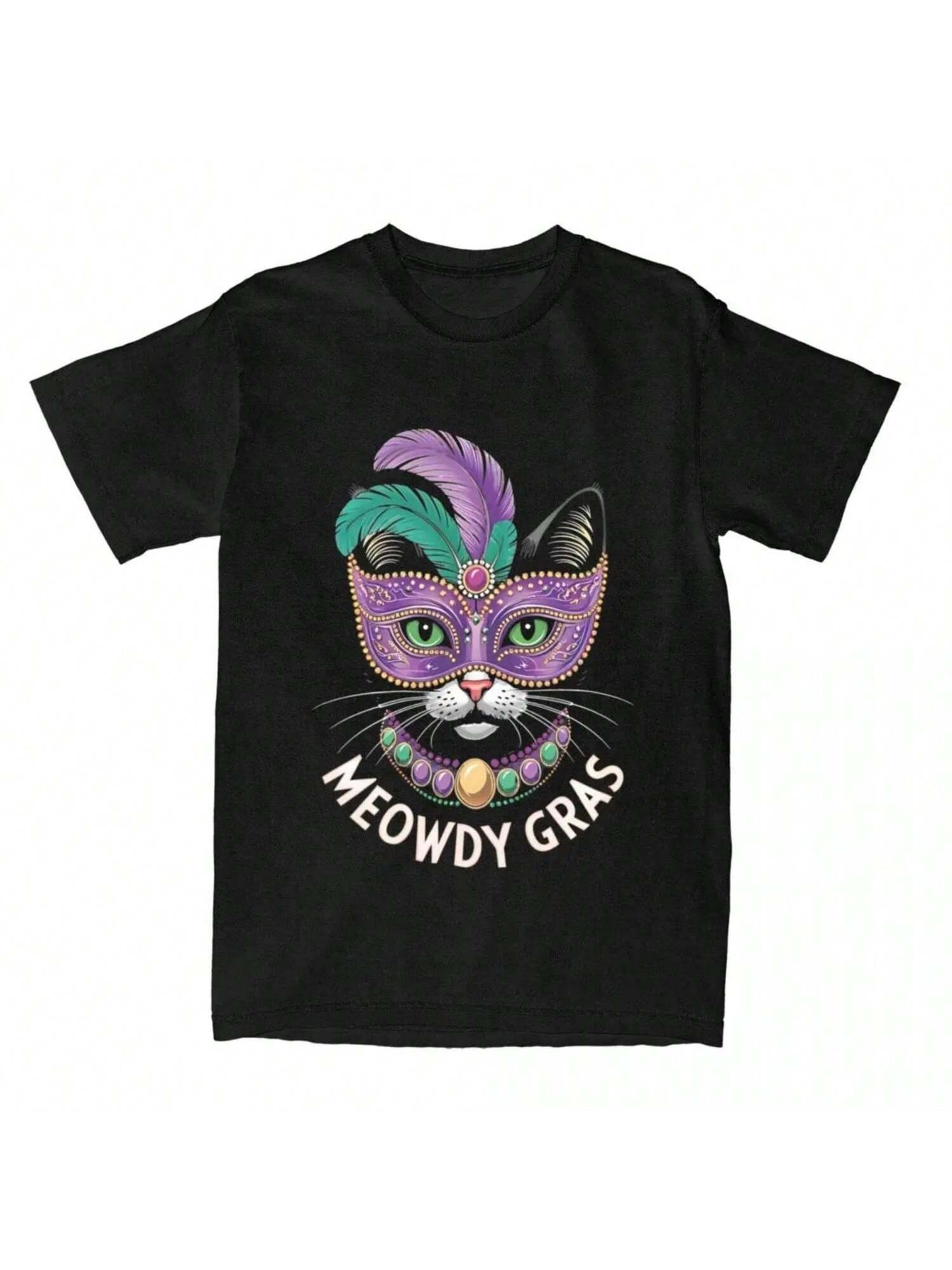 Meowdy Gras Cat Mardi Gras T-Shirt Summer Vintage T-Shirts Pure Cotton Leisure Tee Shirt For Wounisex unisex Short Sleeve Print Tops S разноцветный