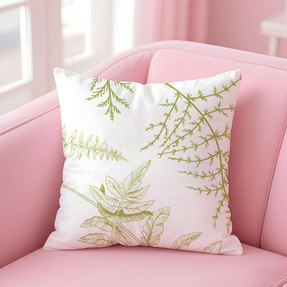 Simple Classic Retro Style Leaf and Plant Cushion Cover Pillowcase Short Plush Invisible Zipper Room Sofa Cushion Cover